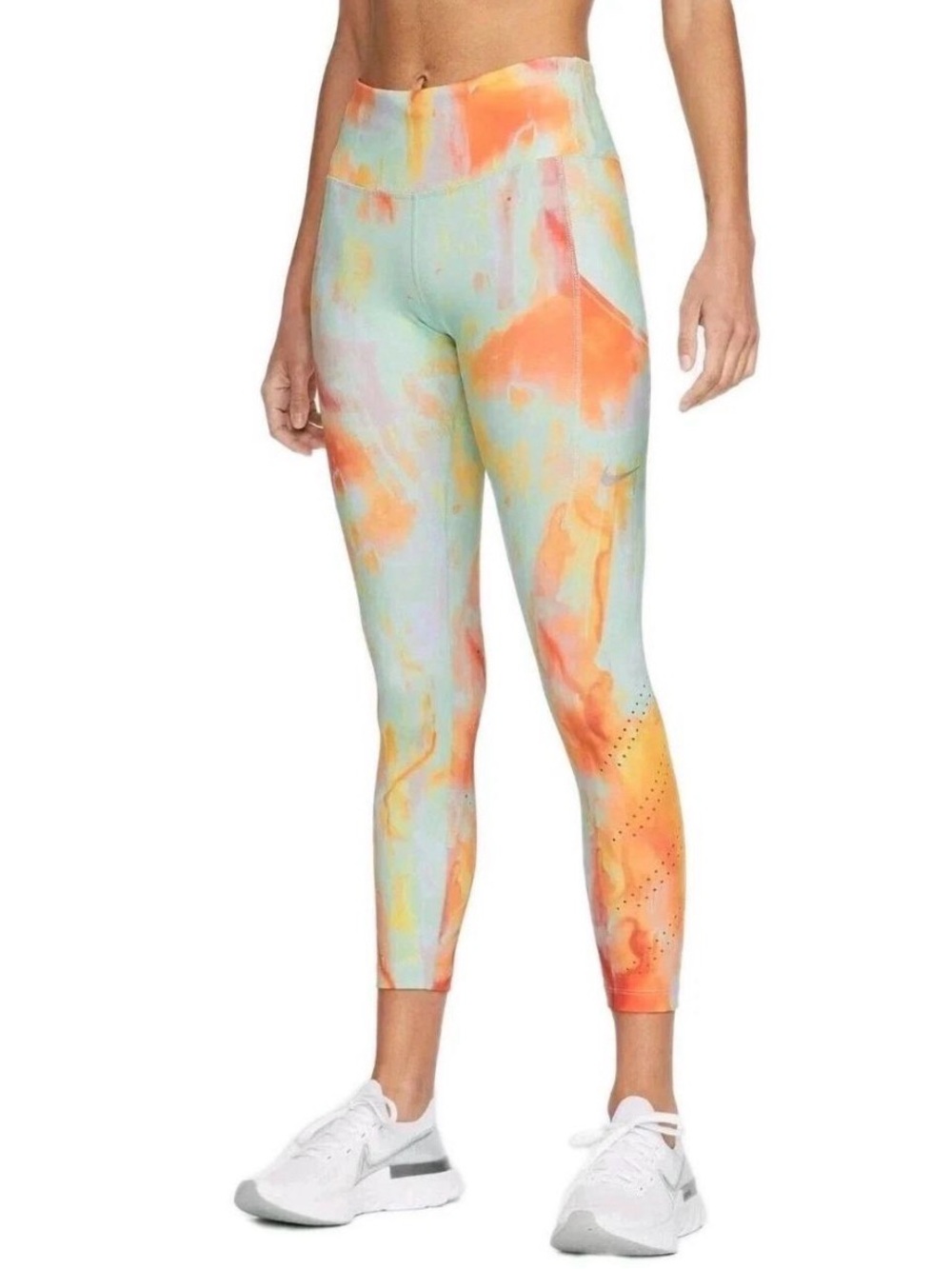 Nike Epic Luxe Running Leggings XL EUC Mint Orange Tie Dye Pocket 7/8 DM7716-379